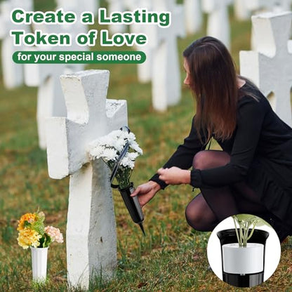 FillTouch 2 Pcs Cemetery Grave Vase Inserts Plastic Flowers Holder Bracket with 7 Hole Cylindrical Reusable Cemetery Flower Holder for Grave Vase Decorations, Keeping Bouquets in Place