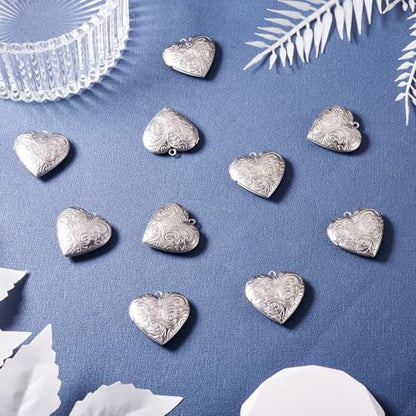 FASHEWELRY 10Pcs 316 Stainless Steel Locket Pendants Silver Heart Photo Frame Charms Heart Locket Charms for Necklaces DIY Memorial Necklace Making - color: Stainless Steel Color, Heart