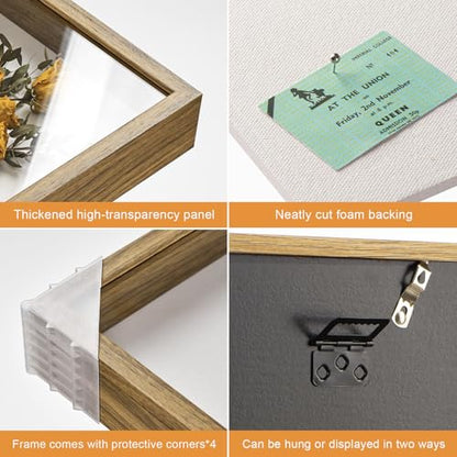 12x16 Large Shadow Box Frame with Thickened Acrylic Panel & Pins | With Push Pins, Deep 1.7" Brown Shadow Box Display Case – Display on Tabletop or Wall for Jersey, T-shirt, Keepsake, Wedding - color: Brown+high Definition Panel + Shatter-proof Packaging,