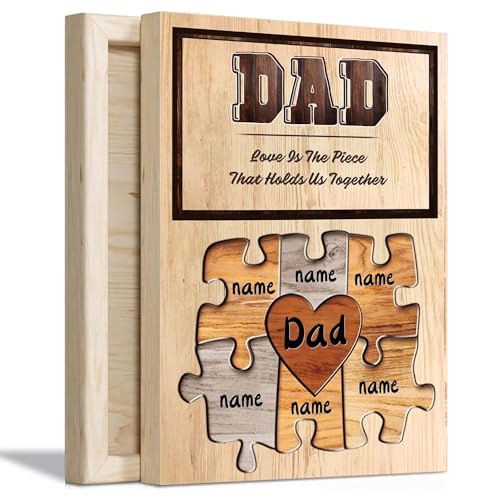 Custom Father's Day Birthday Gifts Wood Prints with Family Names, Birthday Gifts for Dad Father Daughter Son Wife, Personalized Puzzle Wood Wall Art Home Decor for Men Husband - color: Dad-4