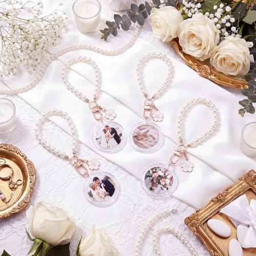 12 Pack Braid/Bow/Pearl Photo Frame Keychain Bulk | Braid/Bow/Pearl Keychain Bulk, Blank Photo Frame Keychain, DIY Charms Gift, Wedding Bridal Party Favor - style: Flower