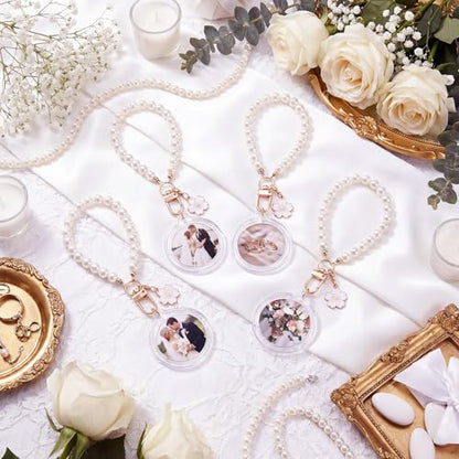 12 Pack Braid/Bow/Pearl Photo Frame Keychain Bulk | Braid/Bow/Pearl Keychain Bulk, Blank Photo Frame Keychain, DIY Charms Gift, Wedding Bridal Party Favor - style: Flower