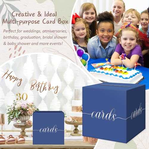 Elegant Card Box for Party, Silver Foil Graduation Card Box, Navy Blue - color: Blue and Silver Foil