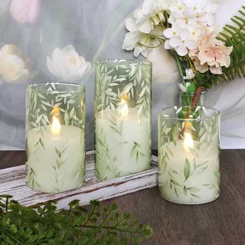 Crystal Club Glass Flameless Candles with Remote Timer - style: Willow Leaves