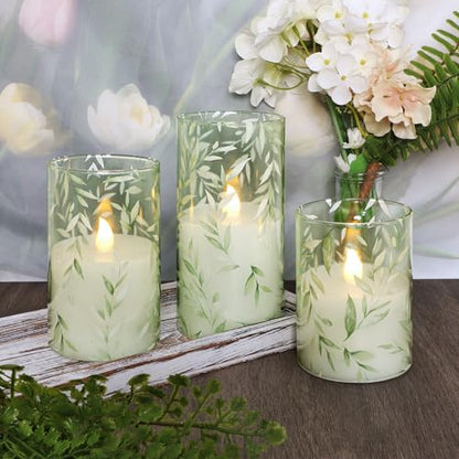Crystal Club Glass Flameless Candles with Remote Timer - style: Willow Leaves