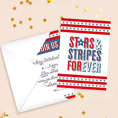 Canopy Street Patriotic 4th Of July Party Invitation / 25 Fill in the Blank Red White Blue Themed Event Invites With Envelopes / 5" x 7" Independence Day Invitations/Made In The USA - style: Stars and Stripes