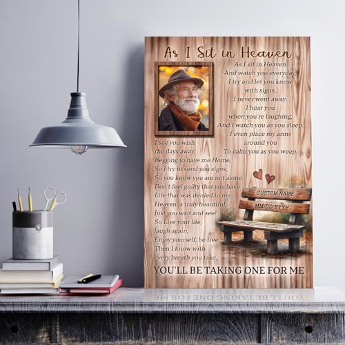 As I Sit in Heaven Custom Photo Remembrance Wall Art, Sympathy Gift for Loss of Father Mother Husband Son on Christmas in Heaven, Memorial Canvas Sympathy Gifts