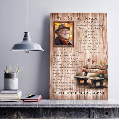 As I Sit in Heaven Custom Photo Remembrance Wall Art, Sympathy Gift for Loss of Father Mother Husband Son on Christmas in Heaven, Memorial Canvas Sympathy Gifts