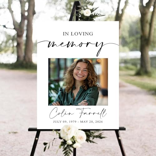 Personalized In Loving Memory Funeral Sign with Photo, Elegant Celebration Tribute Decorations Display, Celebration Tribute Board, Forever In Our Hearts Keepsake for Loved Ones #8 - color: Version8
