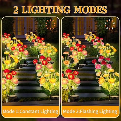 Solar Garden Lights Outdoor, 4 Pack 28 Solar Flower Lights Waterproof | Solar Flowers Outdoor for Garden Patio Yard Pathway Cemetery Lawn Decor, Gifts for Mom Women Grandma Mothers Day Birthday