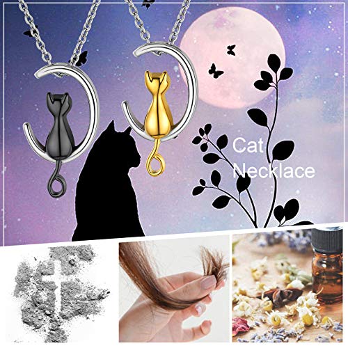 FindChic Personalized Urn Necklaces for Ashes Vertical Bar/Moon Cat/Sand Clock/Dog Claw Pendant Stainless Steel/18K Gold Plated/Black Waterproof Keepsake Cremation Jewelry with Funnel, with Gift Box - color: 2. cat (black)