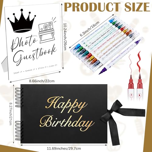 AmazingSpark Birthday Guest Book Set Memory Photo Guest Book Black Gold Decoration Birthday Gift for Men Women Wood Signature Photoprop Party Supply Sign Picture Album for Party Event(Universal) - size: Universal