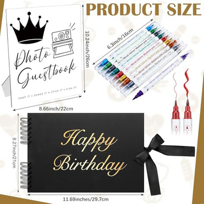 AmazingSpark Birthday Guest Book Set Memory Photo Guest Book Black Gold Decoration Birthday Gift for Men Women Wood Signature Photoprop Party Supply Sign Picture Album for Party Event(Universal) - size: Universal