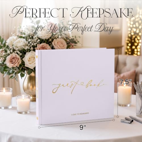 Wedding Guest Book, Polaroid Photo Guestbook for Baby Shower, Blank Pages | Table Sign Included, Gold Stamping, Hardcover, 9x7.5", Perfect for Bridal Party & Baby Shower, Pink - color: Lavender