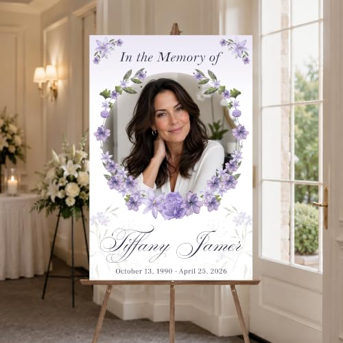 Funeral Welcome Sign with Photo - Celebration of Life Decoration, In Loving Memory - color: #Version 26
