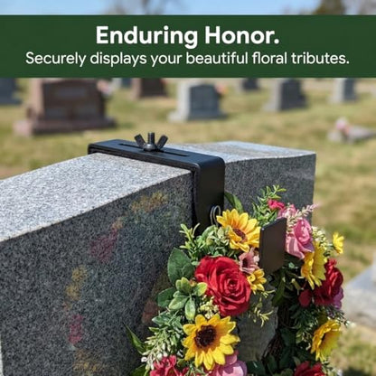 Carson Adjustable Headstone Wreath Holder – Black Metal Grave Hanger with Protective Padding – Secure Cemetery Saddle for Memorial Wreath Display 4.5 to 8.75 Inch Fit