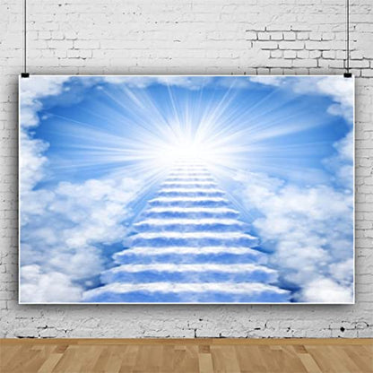 7x5ft Heaven Backdrop - Light Blue Vinyl - Baptism Occasion - No Accessories - Easy to Carry & Foldable - color: Blue02, size: 7x5ft