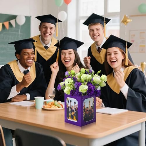 15 Pack Graduation Box Centerpieces for Table 6/7 In Photo Display - color: Purple