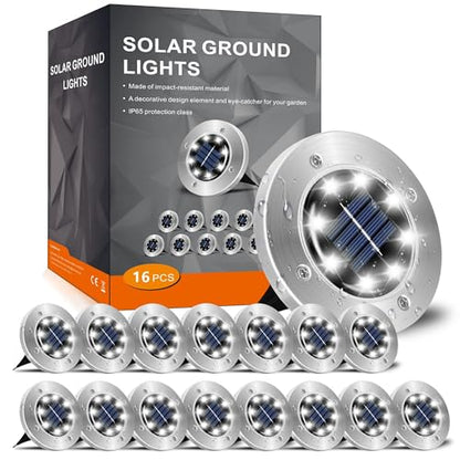 INCX 16 Pack 4.6 Inch Solar Ground Lights Outdoor, Waterproof, Cold White - color: Cold, size: 16 Pack