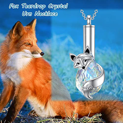 PELOVNY Urn Necklace for Ashes 925 Sterling Silver Butterfly Dragonfly Bee Phoenix Hummingbird Urn Necklaces Animal Crystal Cremation Jewelry for Ashes Cat Dog Pet Memorial Gifts - color: 12-Fox Urn A