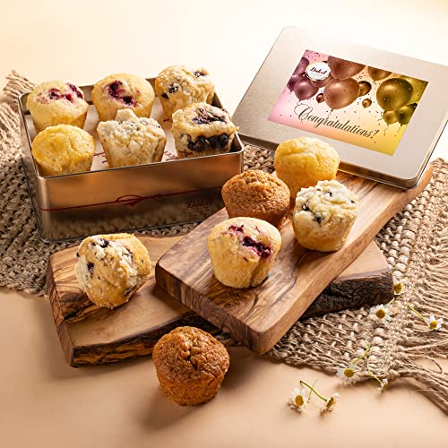 Dulcet Gift Baskets Congratulations Gifts For Women Old Fashioned Muffins Assortment with Delectable Flavors- Blueberry, Cranberry, Corn, & Banana Nut Great Gift for Holidays, Birthdays, Sympathy, Get Well, Family & Office Gatherings for Men, Women, Corpo