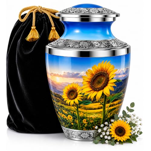 Sunflower Urn for Human Ashes – Large Cremation Urn for Adult Men & Women – Decorative Memorial Urn for Display or Burial, Tribute of Love, Hope, and Light - color: Sunflower, size: Large