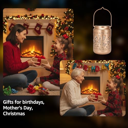 Lyeasw Garden Decor Butterfly Solar Lanterns Waterproof, Christmas Garden Gifts for Women Mom Grandma, Hanging Solar Lights for Outside, Metal Outdoor Decorations for Patio, Yard, Pathway(Bronze) - style: Butterfly