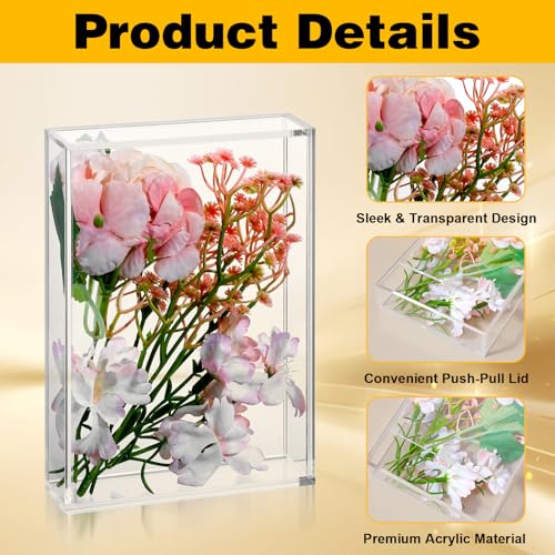 2 Pcs Acrylic Shadow Box, 7 x 5 x 1.4 Inch Clear Tabletop Display Frame No Installation All Clear Memory Boxes for Dried Flowers, Photo, Collectibles