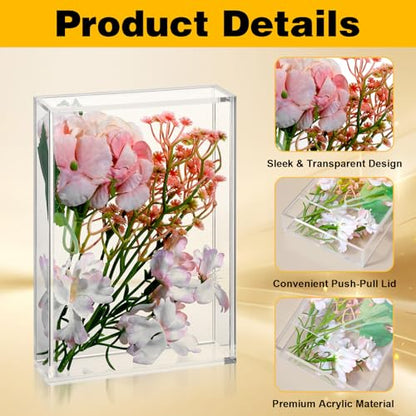 2 Pcs Acrylic Shadow Box, 7 x 5 x 1.4 Inch Clear Tabletop Display Frame No Installation All Clear Memory Boxes for Dried Flowers, Photo, Collectibles