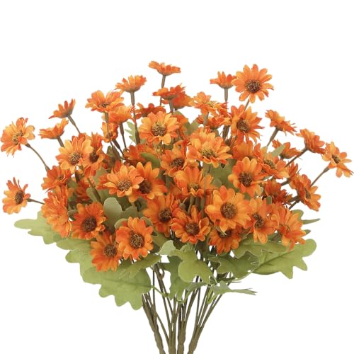 4 Pcs Artificial Fall Flowers Mum Bush Artificial Daisy Mums Flowers Bulk Orange Daisy Artificial Flowers Chrysanthemums Silk Flowers Autumn for Outside Cemetery Table Thanksgiving Harvest - color: Orange