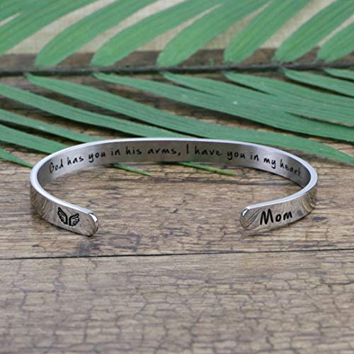 Memorial Gifts for Loss of Mom Dad In Memory of Jewelry Sympathy Bracelet | Bereavement Cuff Secret Message Engraved Grief Gifts for Women - style: Mom Memorial Gift-God has you in his arms