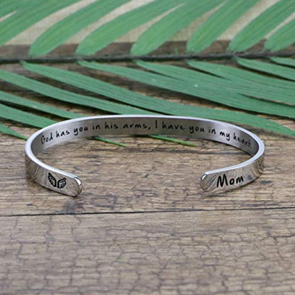 Memorial Gifts for Loss of Mom Dad In Memory of Jewelry Sympathy Bracelet | Bereavement Cuff Secret Message Engraved Grief Gifts for Women - style: Mom Memorial Gift-God has you in his arms