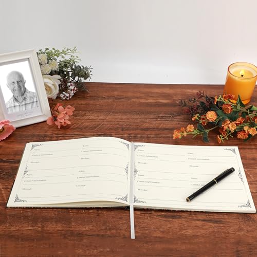 Funeral Guest Book - Celebration of Life Funeral Guest Book with Pen & Sign Card, Memorial Guest Book with Hardcover for 280 Guests - Space for Name, Address, Prayers, Memories & Family Tree