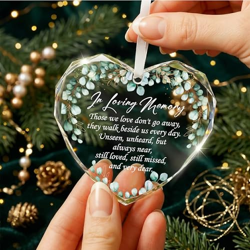 Memorial Gifts Glass Ornaments for Loss of Loved One, Heart Shape Ornament | Glass Memorial Ornament, Funeral Memorial Gifts Small,Remembrance Sympathy Present