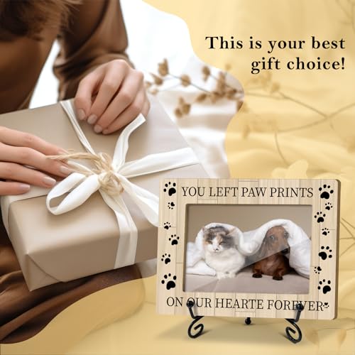 Sympathy Gift Wood Photo Frame for Loss Of Pet Owner Pet Dog Mom Cat Dad, Pet Memorial Home Table Decor Supplies Remembrance Tabletop Pet Paws Picture Frame with Stand (4x6" Horizontal Photo) -19