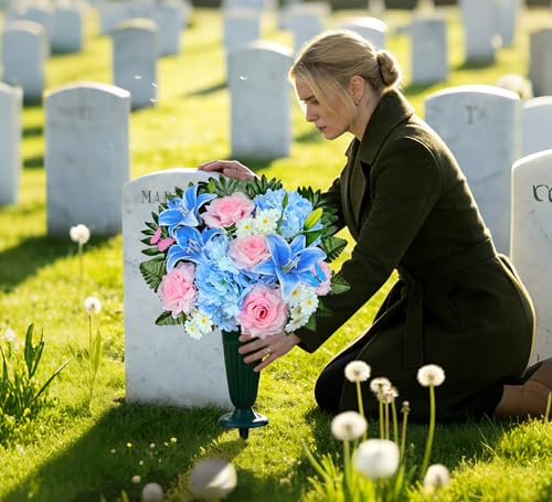 Artificial Cemetery Flowers,Memorial Flowers,Beautiful Arrangements for Headstones,Silk Hibiscus Rose Berries