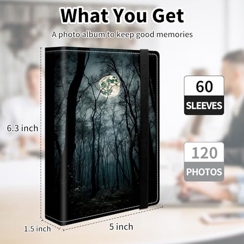 Photo Album 4x6 120 Pockets Photos with Elastic Band, PU Leather Photo Books Small Mini Capacity Picture Album for Family Wedding Travel Anniversary Baby Vacation Pictures, Moonlight Forest - color: Moonlight Forest