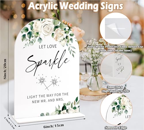 Acrylic Wedding Signs for Ceremony And Reception, White Rose Let Love Sparkle Sign, Bridal Shower Centerpieces for Tables with Base, Engagement, Anniversary and Wedding Essentials for Ceremony - color: White