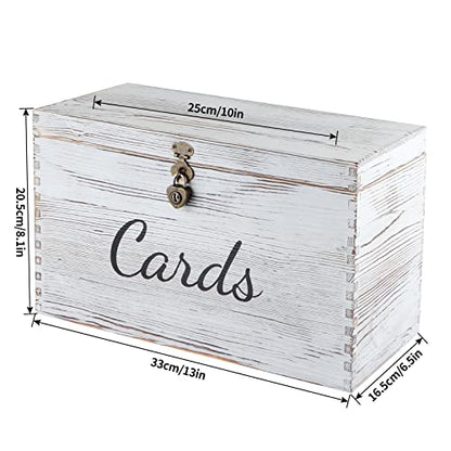 MDLUU Wood Wedding Card Box, Rustic Wedding Money Case with Lock, Envelope Holder Card Receiving Box for Reception, Birthday Party (White) - color: White