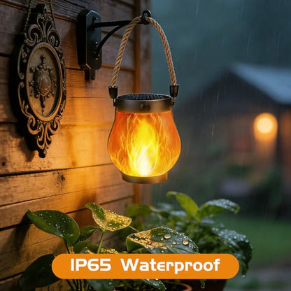 2 Pack Solar Lanterns Outdoor Waterproof, Flickering Flame Hanging Lanterns - size: 2 Packs