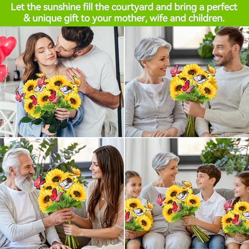 Solar Sunflower Lights with Butterflies, Bright Garden Light Outdoor Decor | Waterproof Lifelike Sunflower Blooms, Auto On/Off, Solar Flower Lights for Yards, Patios, Paths, Gifts for Women Mom Grandma - size: Butterfly Sunflower - 3PC