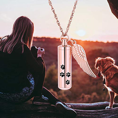 shajwo Cremation Jewelry Paw Print Urn Necklaces for Human Pet Ashes Cylinder Urn Pendant Keepsake Memorial Ash Locket Holder Necklace for Men Women - color: Rose Gold