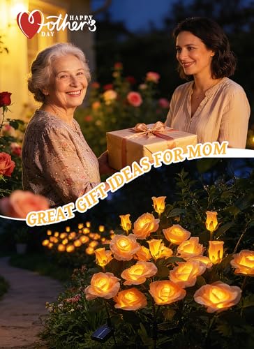 Brightown Solar Garden Lights, 4 Pack LED Rose Flower Lights Waterproof - color: Champagne Rose