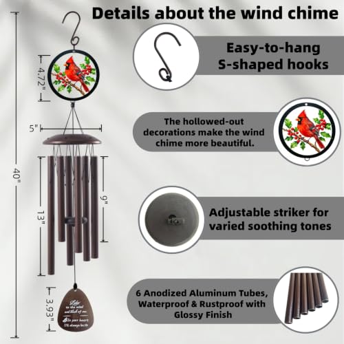 40''Memorial Wind Chimes for Loss of Loved One，Cardinal Wind Chimes - color: 40" Memorial Cardinal Wind Chimes