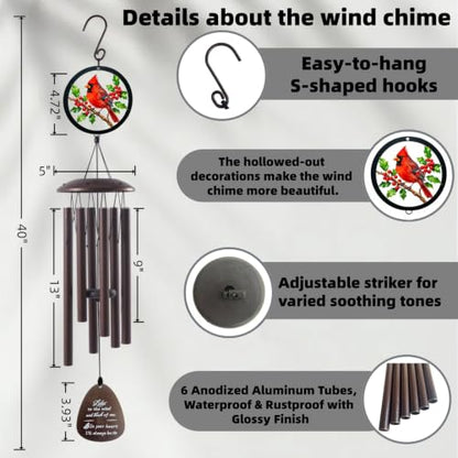 40''Memorial Wind Chimes for Loss of Loved One，Cardinal Wind Chimes - color: 40" Memorial Cardinal Wind Chimes