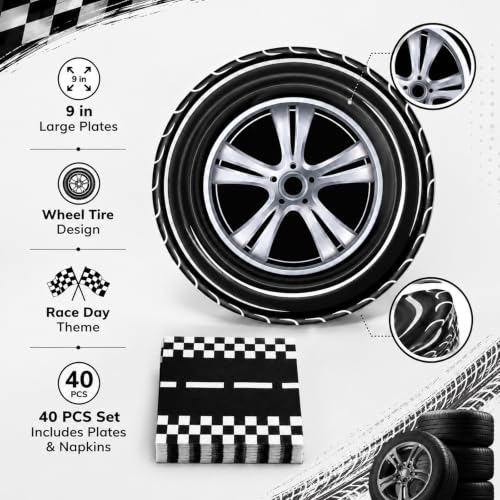 40 Pcs Race Car Plates and Napkins Set, Large 9 Inch Party Plates - color: Race Car