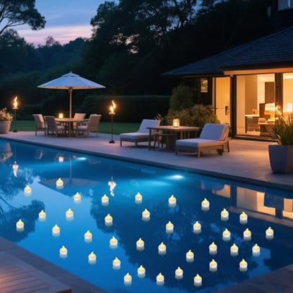 12 Pack Flameless Outdoor Waterproof LED Floating Tea Lights - color: Warm White-12Pack