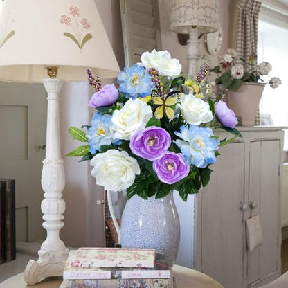 2Pcs Spring Cemetery Flowers for Grave, Artificial Rose, Purple, 17.7in - color: Light Purple White-2pcs