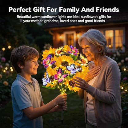 Solar Sunflower Lights with Butterflies, Bright Garden Light Outdoor Decor | Waterproof Lifelike Sunflower Blooms, Auto On/Off, Solar Flower Lights for Yards, Patios, Paths, Gifts for Women Mom Grandma - size: Butterfly Sunflower - 3PC