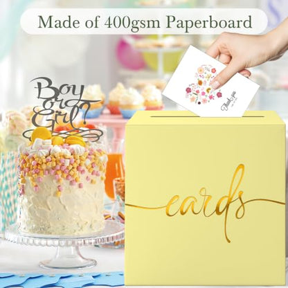 Light Yellow Card Box with Gold Foil Design, Paperboard 8.7" Gift Card Holder for Wedding Graduation Birthday Party Reception Retirement Anniversary Bridal & Baby Shower - color: Light Yellow Card Box with Gold Foil, size: 8.7×8.7×8.7Inch(1 Pack)